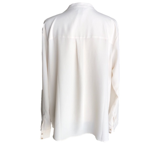 H&M Ivory Sheer Long Sleeve Collarless V-Neck Cut Lightweight Blouse - Picture 2 of 8